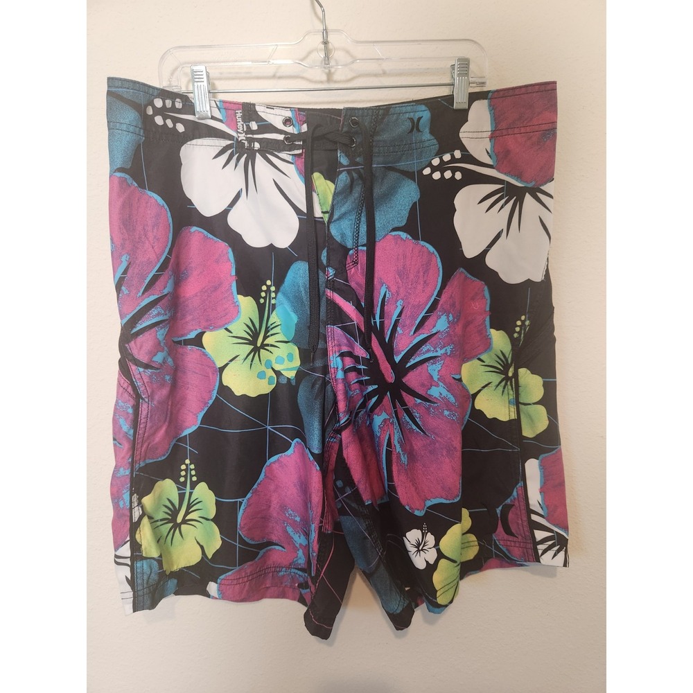 Hurley Mens Hawaiian Board Shorts Swimsuit Lace Close Pocket 36x11 Beach Y2K